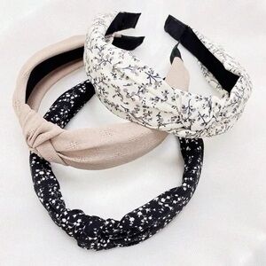 Chic Textured & Floral Knot Headband - 3 Piece